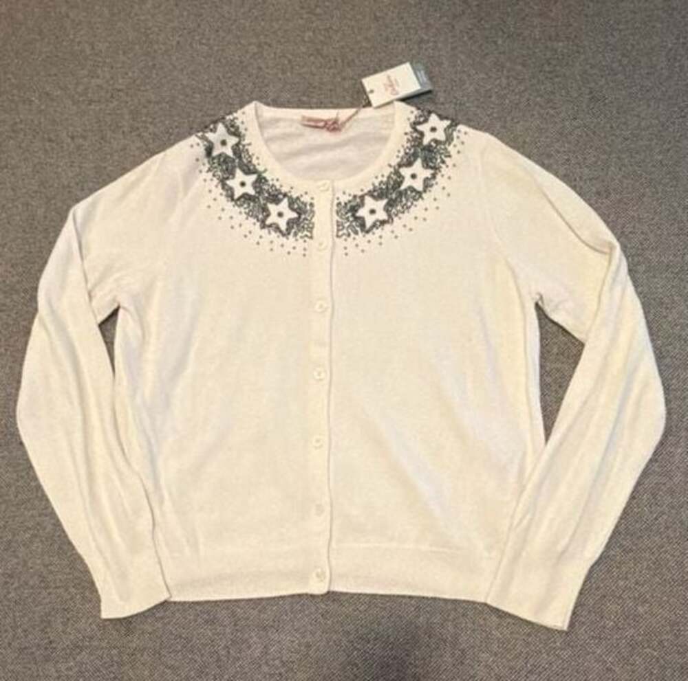 Cath Kidston Embellished Star Cashmere Blend Cardigan Ivory